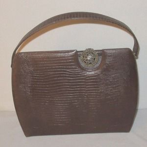 Vintage Original by Caprice Brown Reptile Embossed Handbag Purse Brooch Clasp